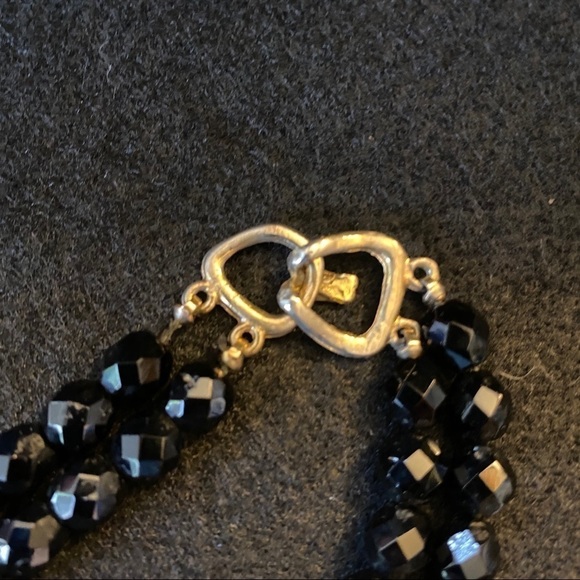 Vintage Black Glass Jet Beads Cut Glass Faceted Bead Necklace Halloween Flapper - Picture 2 of 5